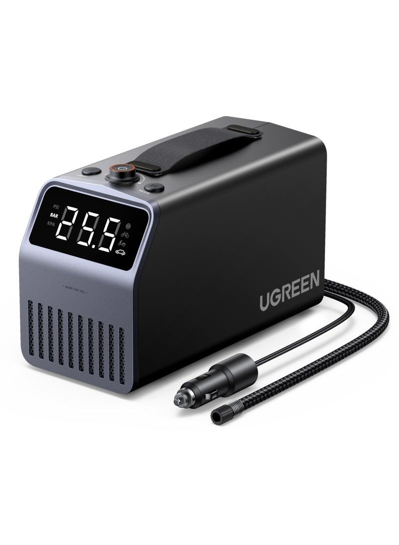 Ugreen Portable Tire Inflator 12V DC, Air Compressor with LED Display, 150 PSI, 4500mAh Rechargeable Battery, Preset Pressure & Auto Shutoff, Electric Pump for Car Tires, Bikes, Balls - Image 1